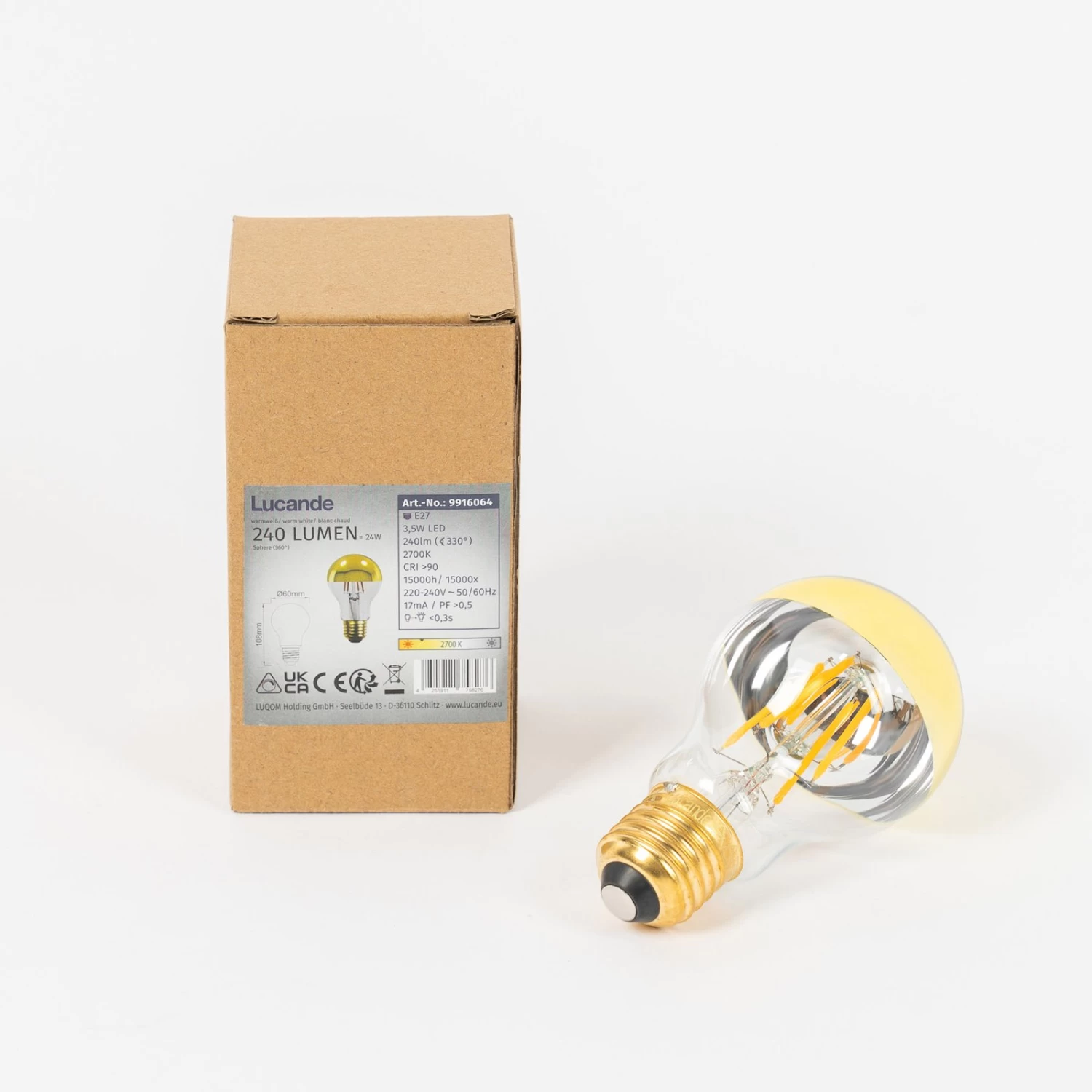 Lucande E27 3,5W LED-Kopfspiegellampe A60 2700K Gold 2er â Bild 9