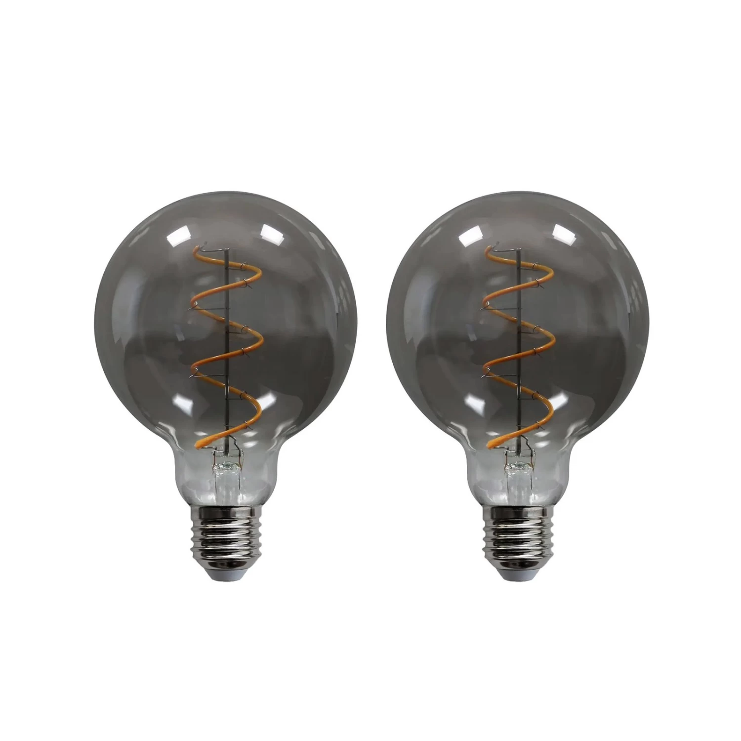 Lucande E27 3,8W LED-Globelampe, G95, 1800K, Smoke 2er-Set