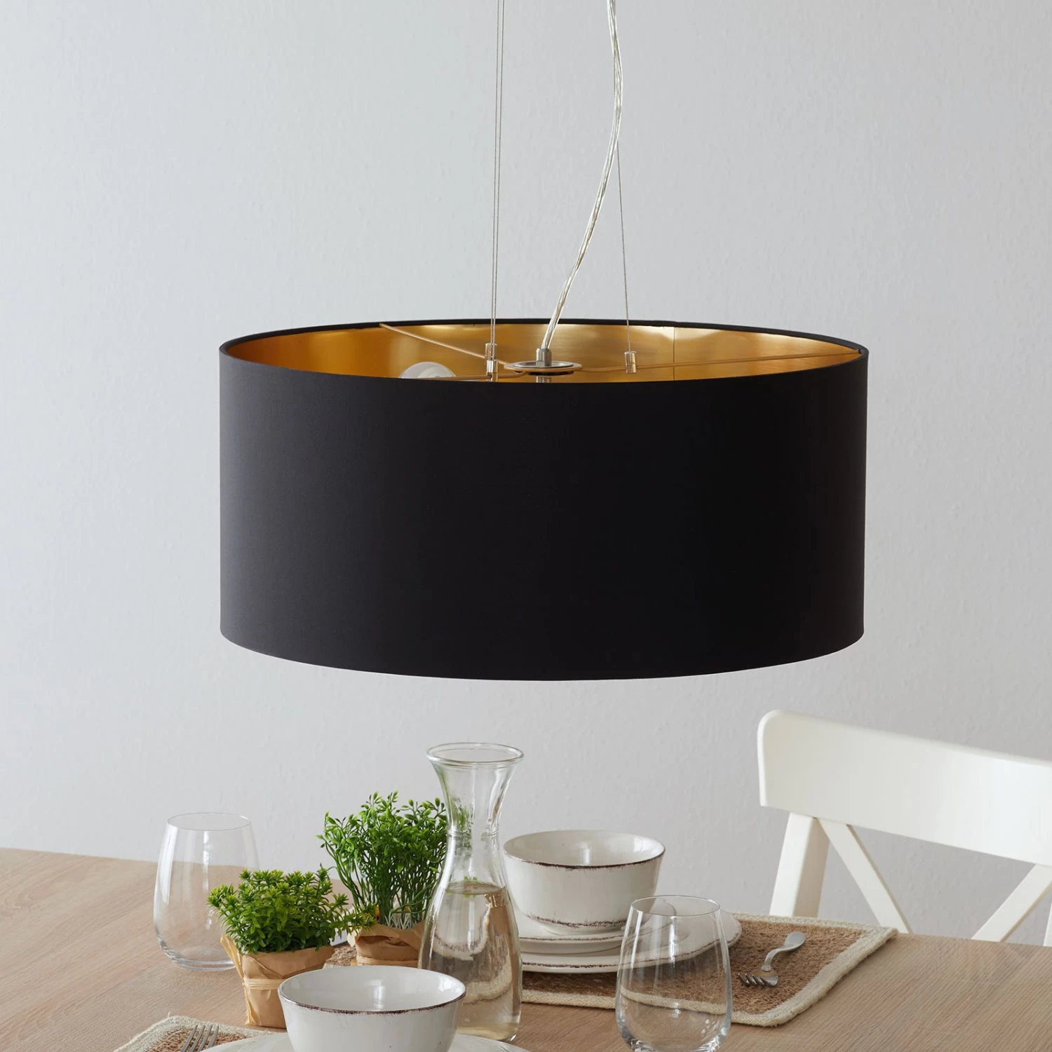 Lucande Patrik Textil-Hängeleuchte Ø53cm Schwarz – Bild 2