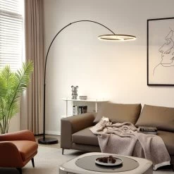 Lucande Virvera LED-Bogenstehlampe, Rund, Schwarz