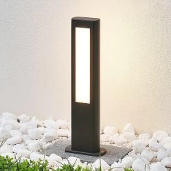 Lucande LED-Sockellampe Mhairi, Eckig, Dunkelgrau, 50 Cm