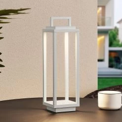 Lucande Mirina LED-Außenlaterne, Akku, USB, Weiß