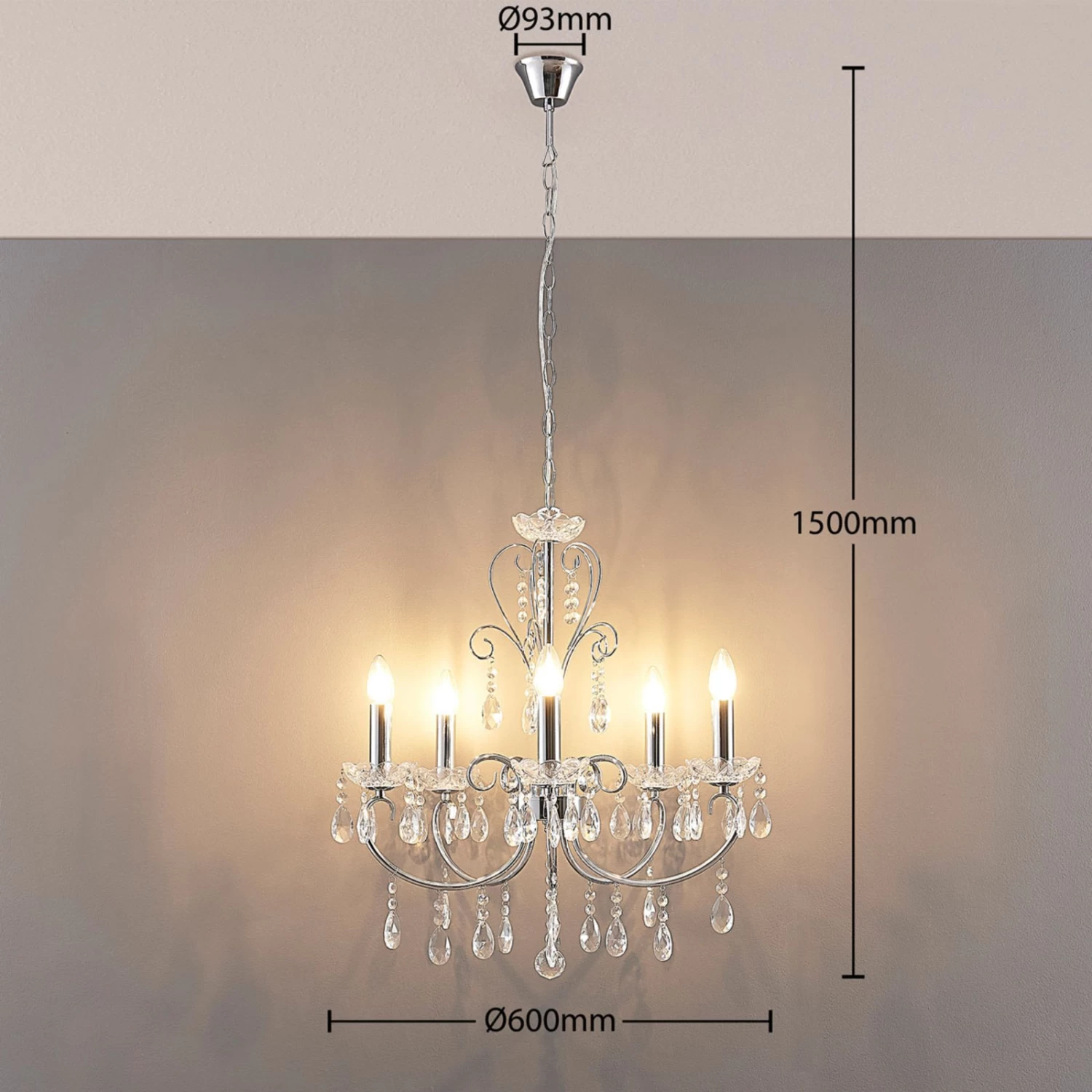 Lucande Kronleuchter Solveig Mit Kristallen, 5-fl., Chrom – Bild 4