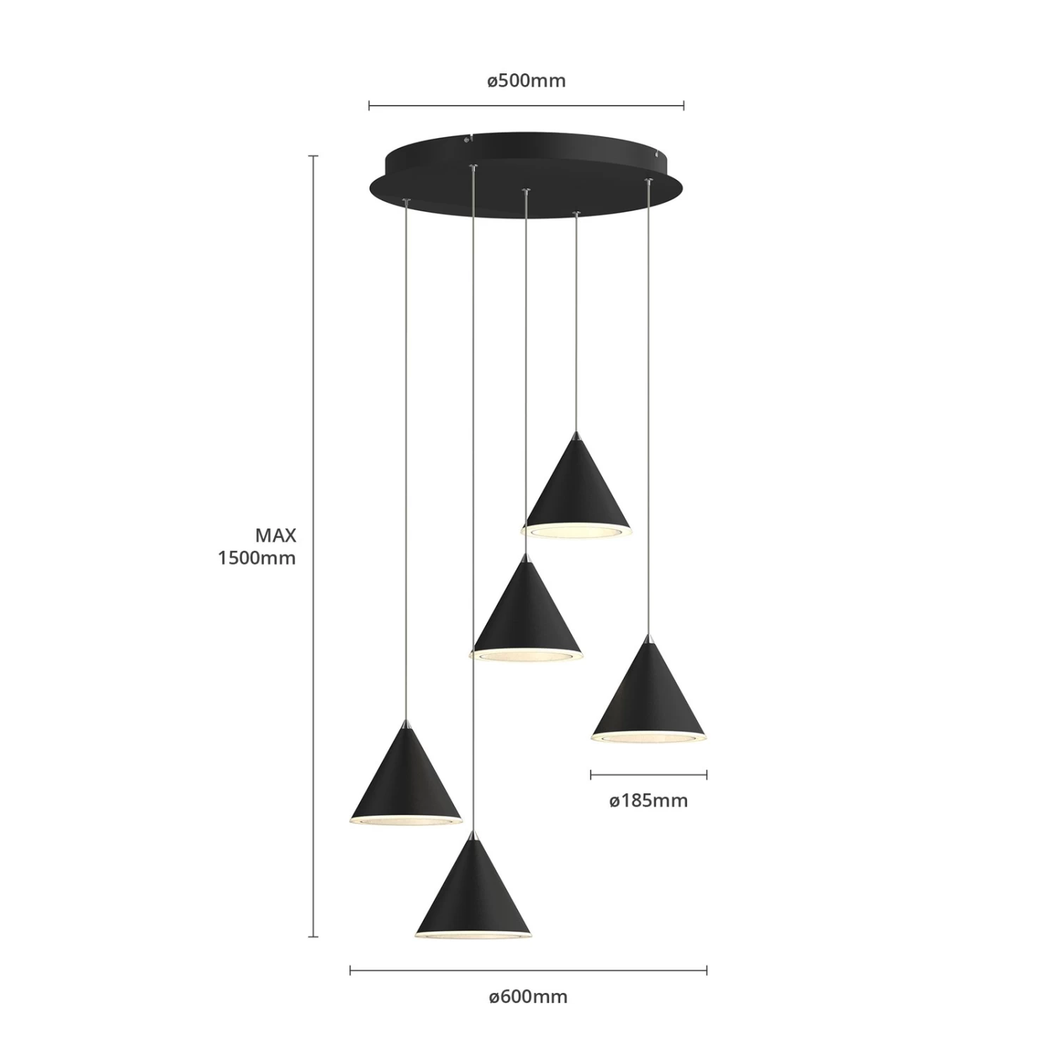 Lucande Livan LED-HĂ€ngeleuchte, Schwarz, 5-fl. â Bild 7