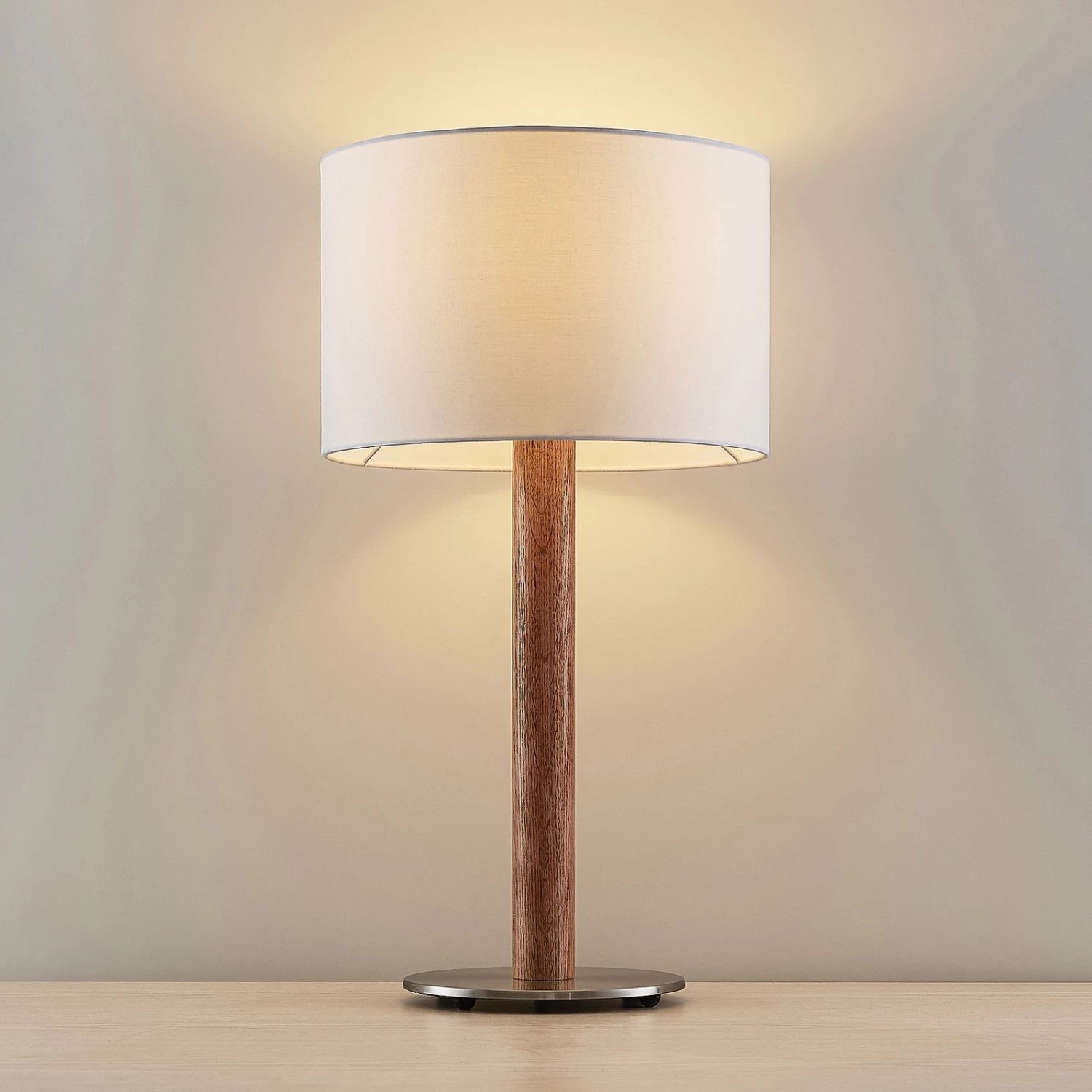 Lucande Heily Tischleuchte, Holz, Rund 21 Cm, Weiß – Bild 5