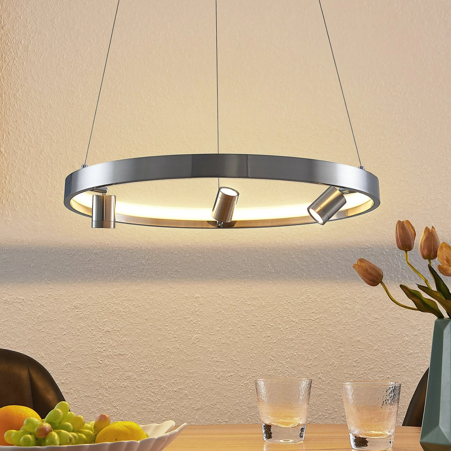 Lucande Paliva LED-HĂ€ngeleuchte, 48 Cm, Nickel