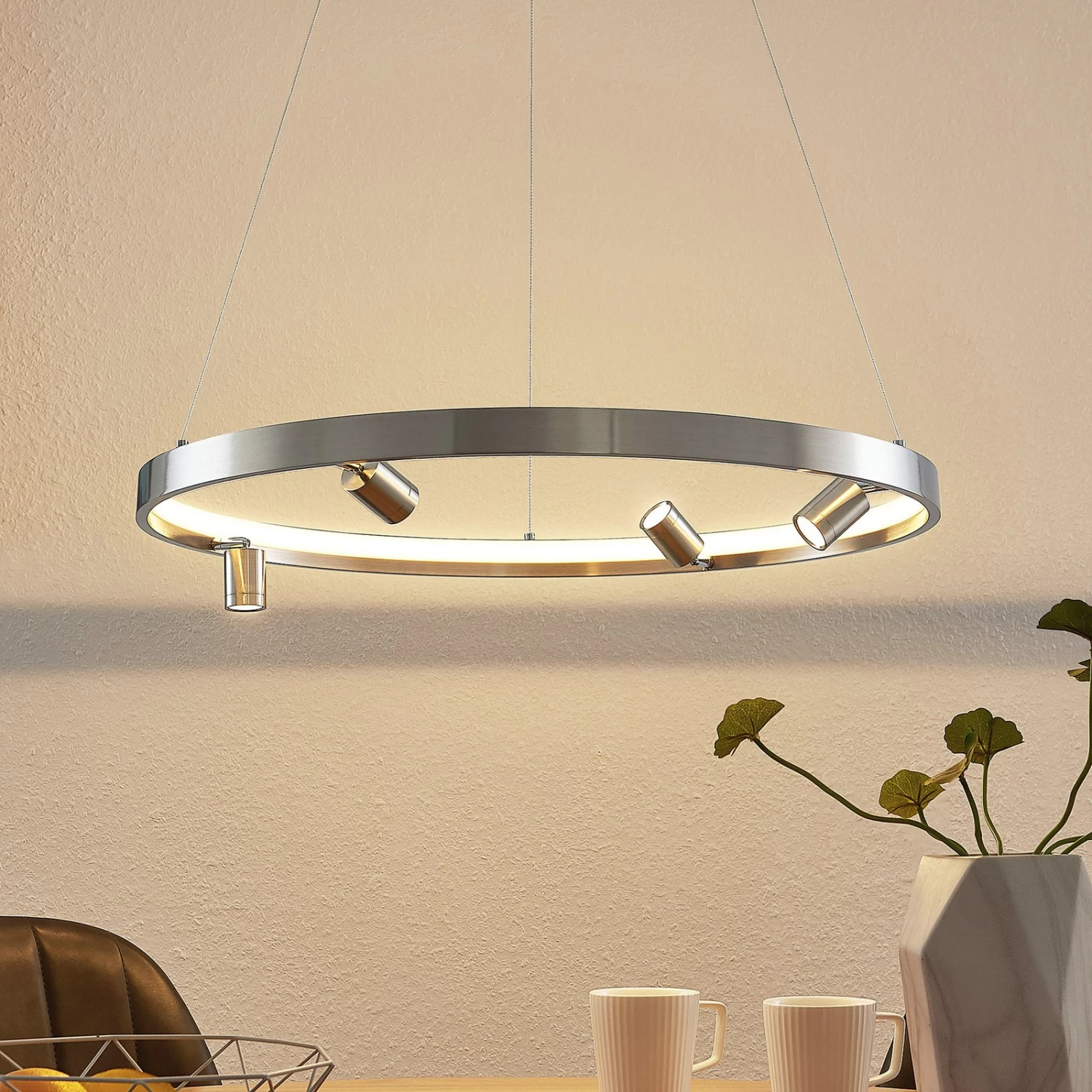 Lucande Paliva LED-HĂ€ngeleuchte, 64 Cm, Nickel