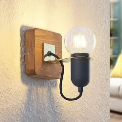 Lucande Becky Holz-Wandspot, Einflammig, Schwarz