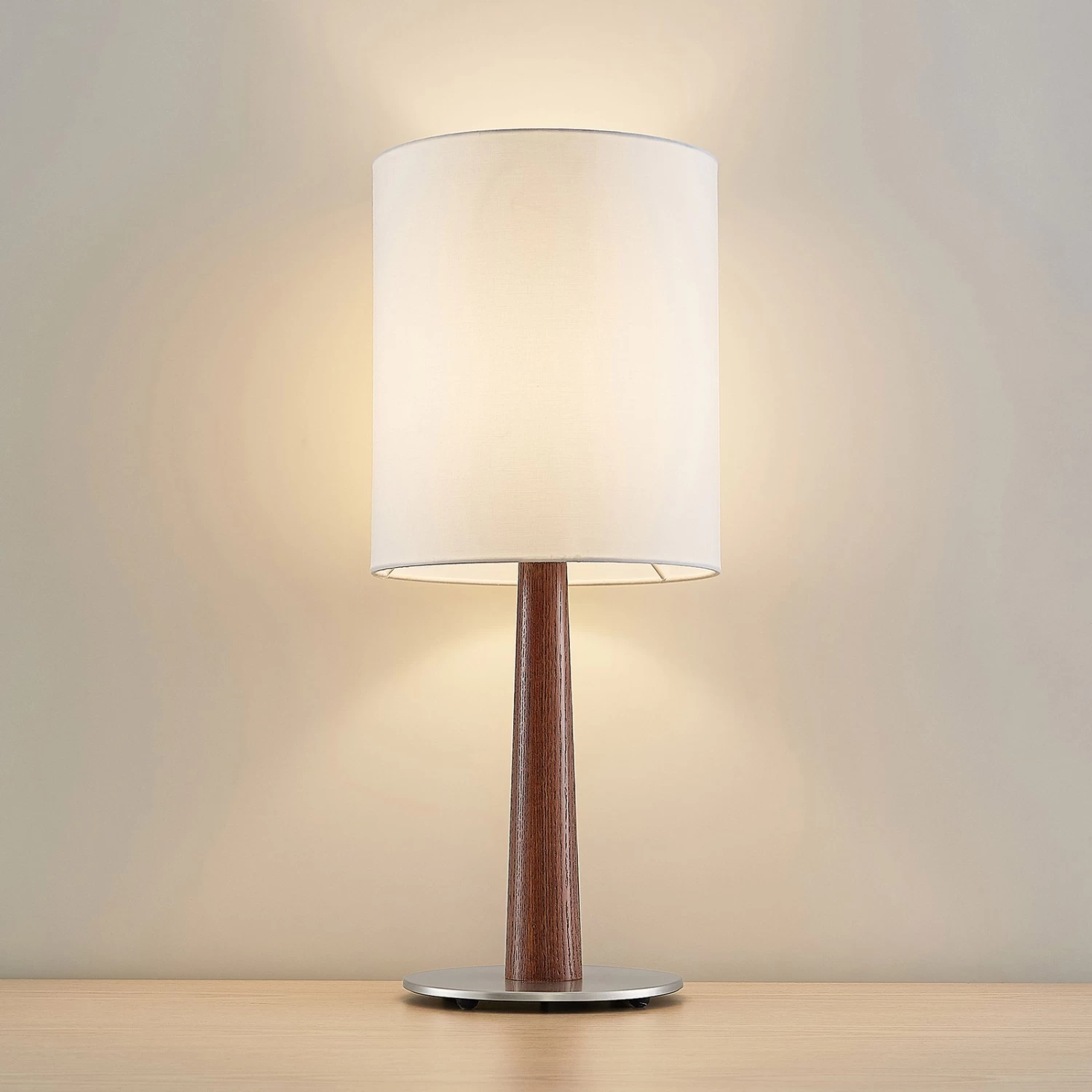 Lucande Larkira Stoff-Tischlampe, Holz, Rund, 25cm â Bild 5