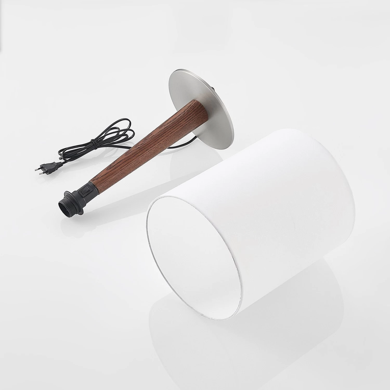 Lucande Larkira Stoff-Tischlampe, Holz, Rund, 25cm â Bild 9