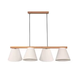 Lucande Jinda Hängeleuchte, Holz, Stoff Weiß