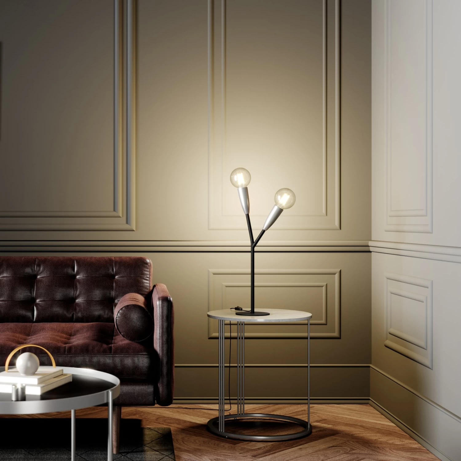 Lucande Carlea Tischlampe, 2-fl., Schwarz-nickel â Bild 2