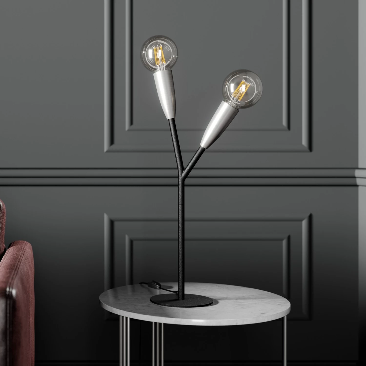 Lucande Carlea Tischlampe, 2-fl., Schwarz-nickel â Bild 3