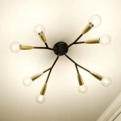 Lucande Carlea Deckenlampe, 8-fl. Schwarz-messing