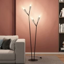 Lucande Carlea Stehleuchte, 4-fl., Schwarz-nickel