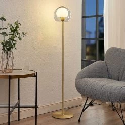 Lucande Mylah Stehleuchte Mit Glasschirm, Messing