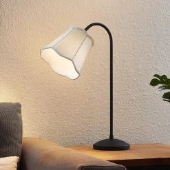 Lucande Binta Stofftischlampe, Vintage, Silbergrau