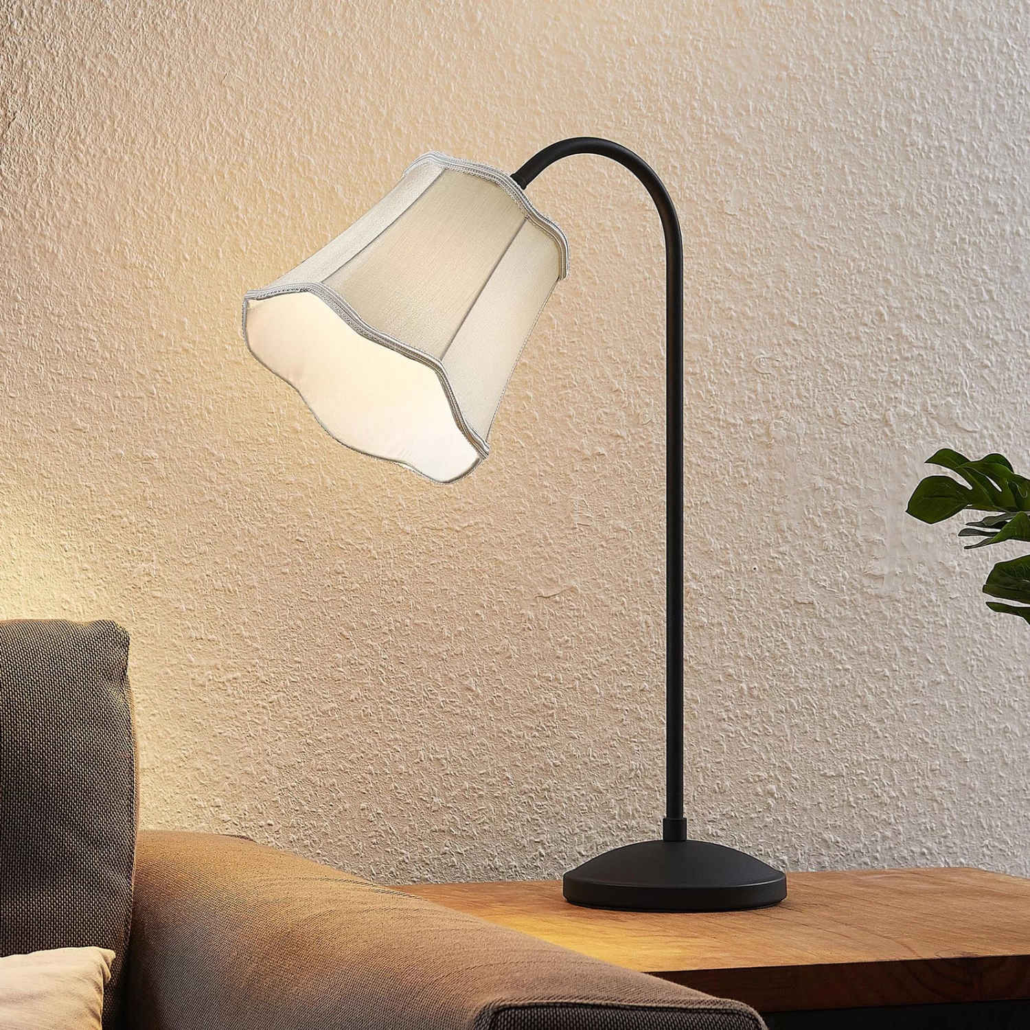 Lucande Binta Stofftischlampe, Vintage, Silbergrau