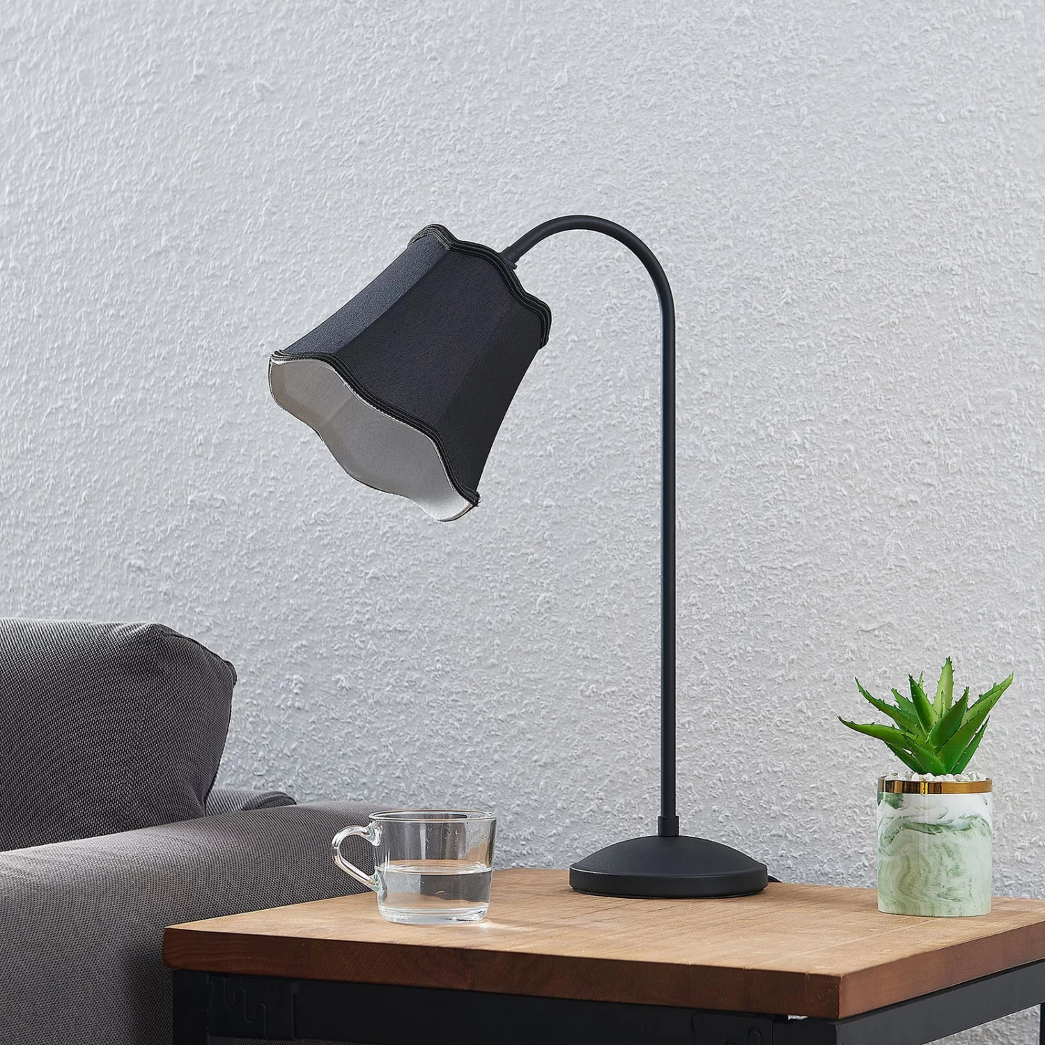 Lucande Binta Stofftischleuchte, Vintage, Schwarz â Bild 2