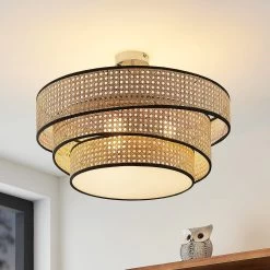 Lucande Elowen Deckenleuchte, Rattangeflecht