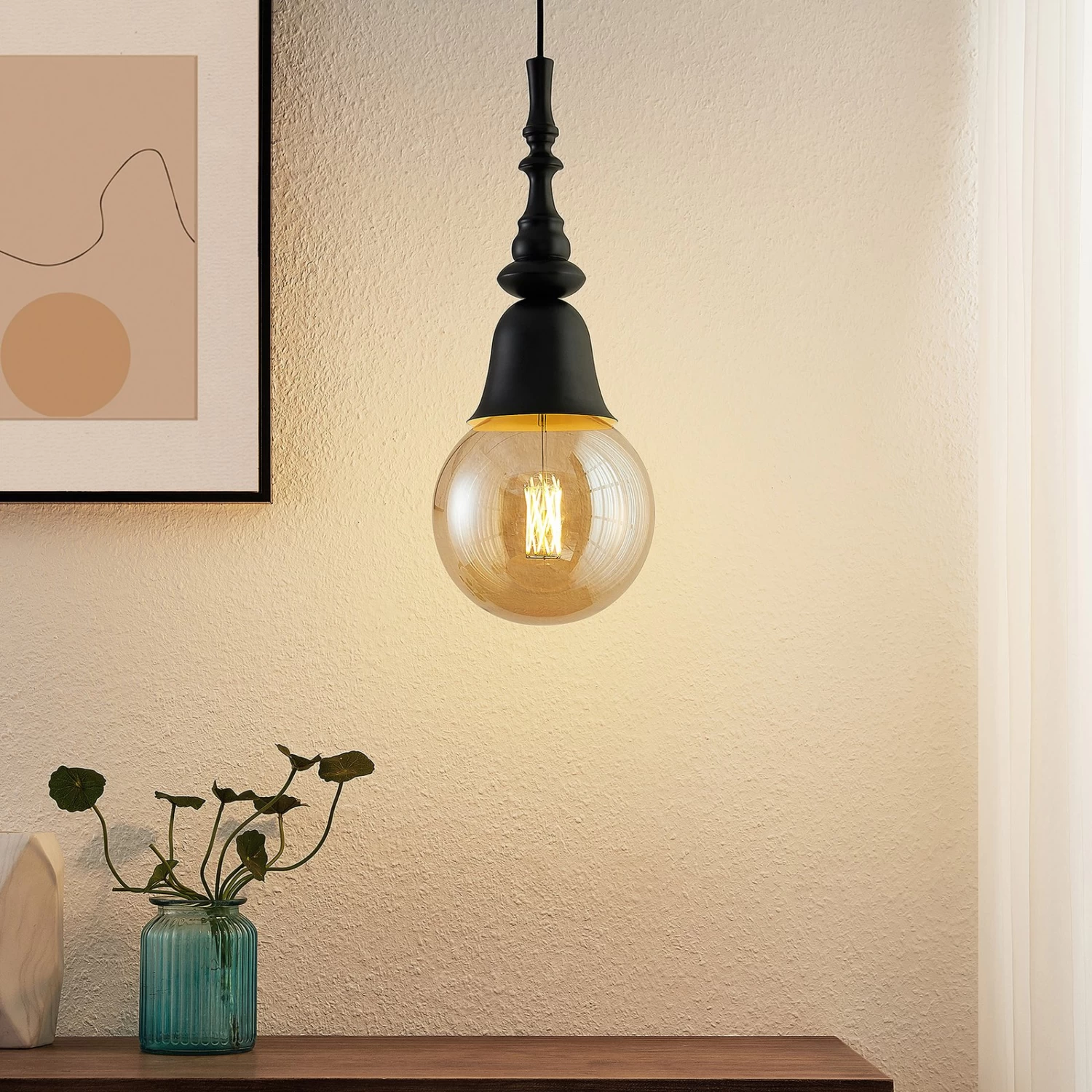 Lucande Gesja Pendellampe Schirmlos, 2-fl.,schwarz – Bild 2