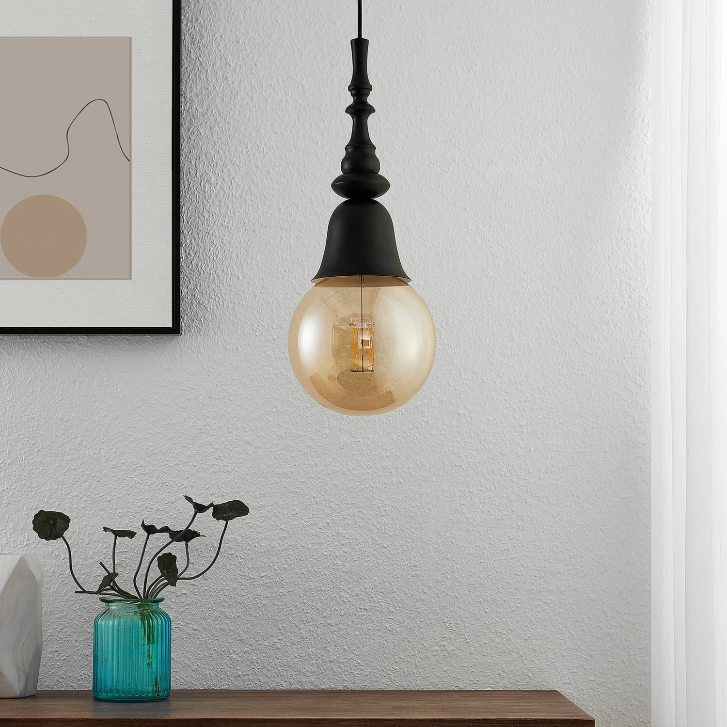 Lucande Gesja Pendellampe Schirmlos, 2-fl.,schwarz – Bild 3