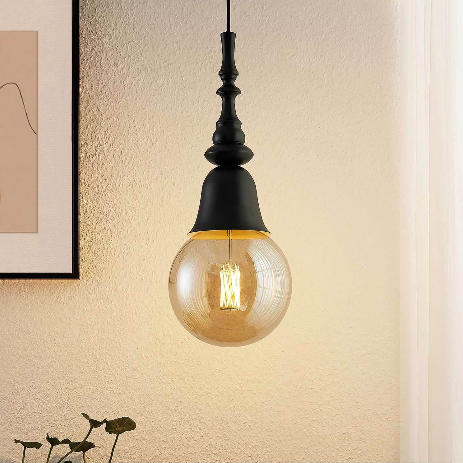 Lucande Gesja Pendellampe Schirmlos, 2-fl.,schwarz