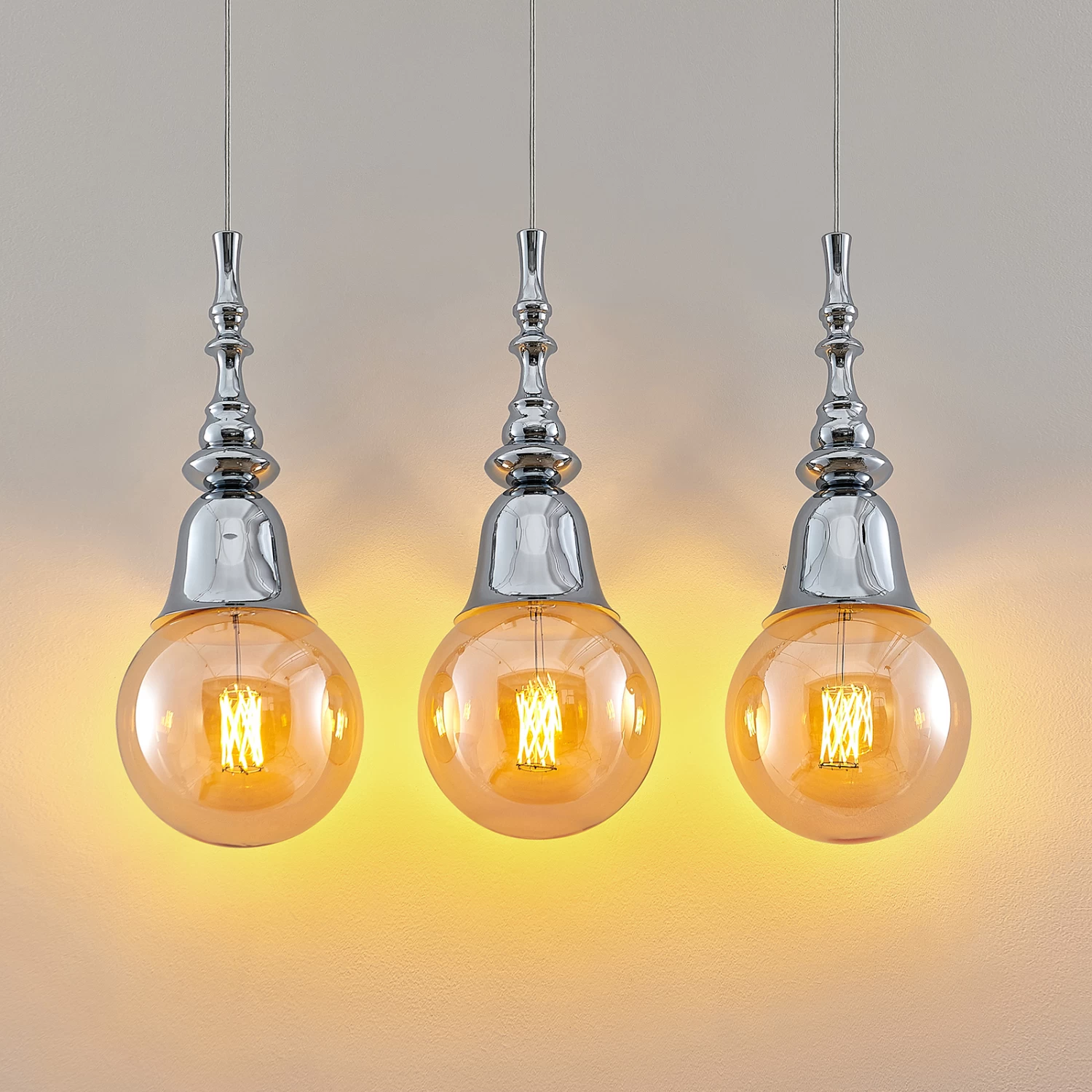 Lucande Gesja Pendellampe, 3-fl., Lang, Chrom – Bild 4