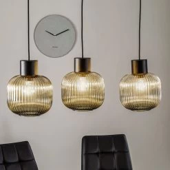 Lucande Lomeris Hängelampe, 3-fl, Lang, Rauchgrau