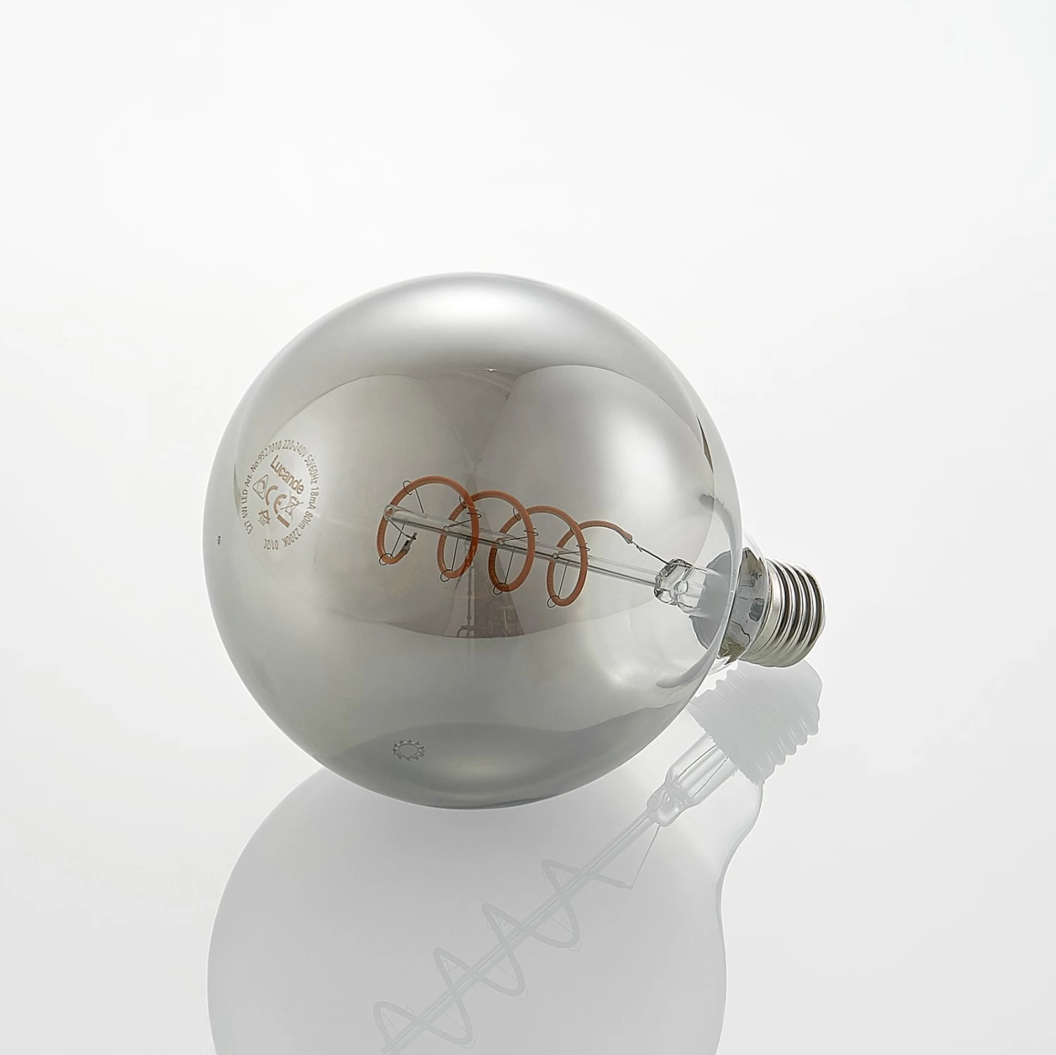 Lucande LED-Lampe E27 G125 4W 1.800K Dimmbar Smoke – Bild 5