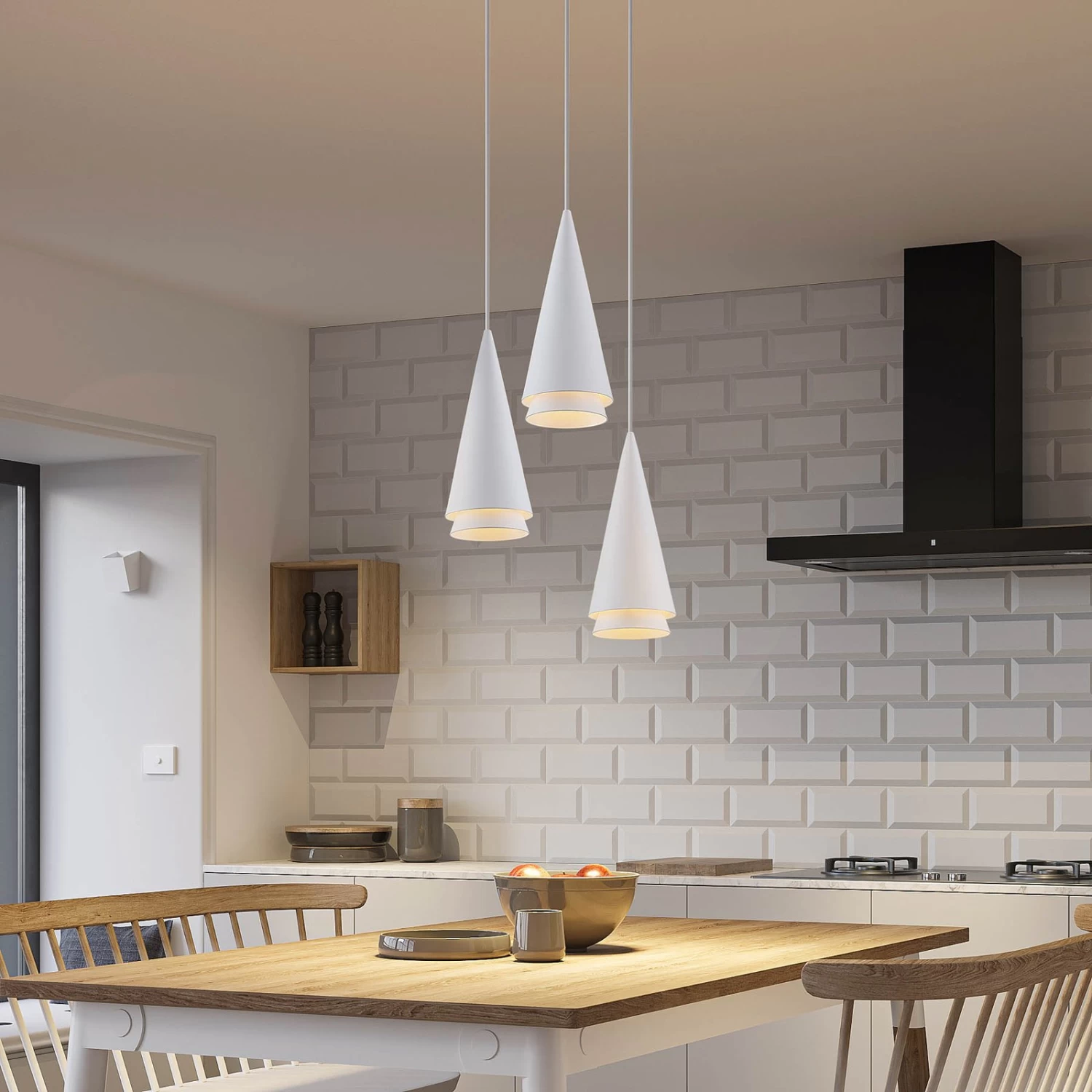 Lucande Naoh Hängeleuchte Rondell, 3-flg., Weiß – Bild 2