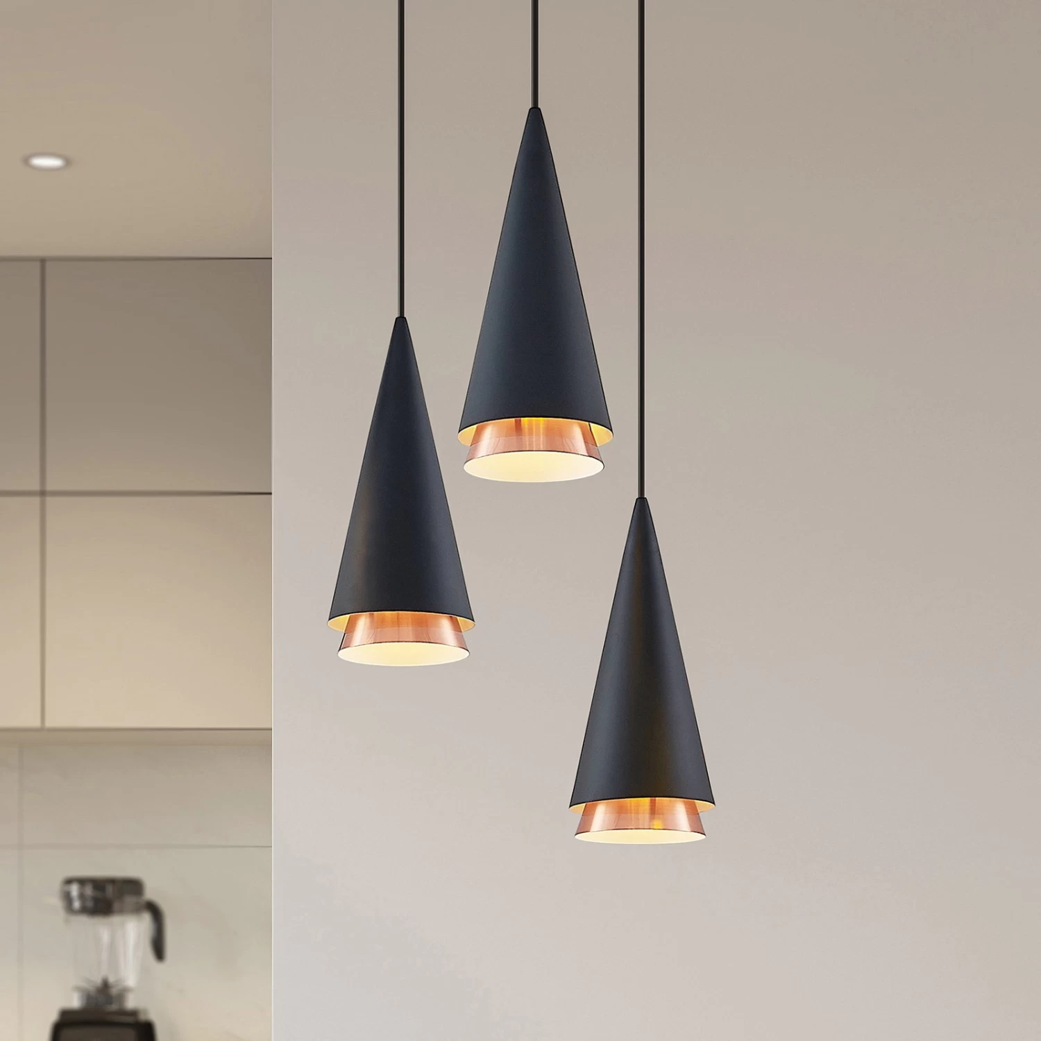 Lucande Naoh HĂ€ngeleuchte Rondell, 3-flg., Schwarz